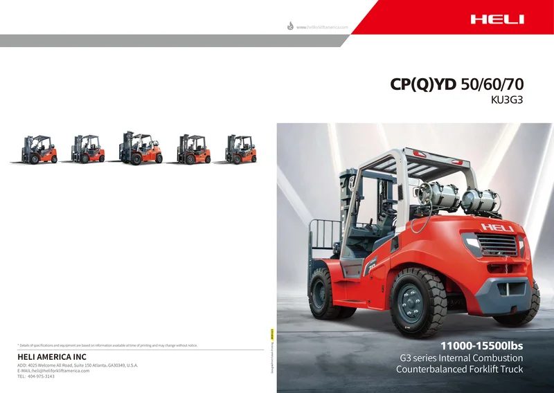 11000-15500lbs G3 series Internal Combustion Counterbalanced Forklift Truck