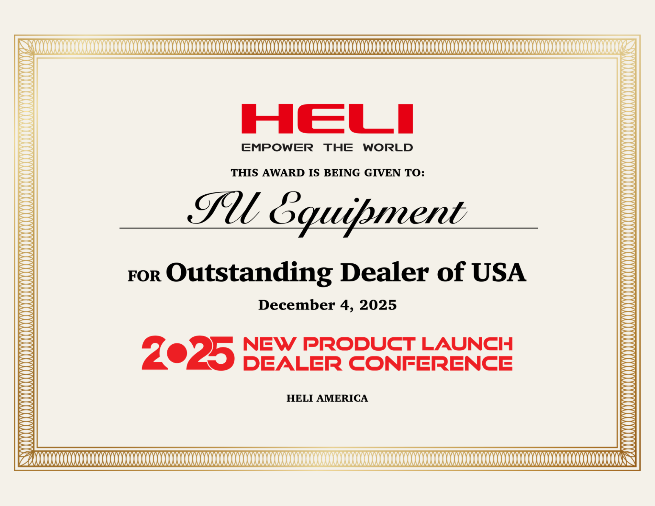 HELI 2025 Outstanding Dealer of USA